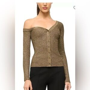 Staud Women Craftsman Sweater Gold Metallic Cardigan Off-the-Shoulder Size M NWT